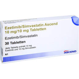 Abbildung: Ezetimib / Simvastatin Ascend 10 mg / 10 mg Tabletten 30 St, Tabletten PZN 18257283
