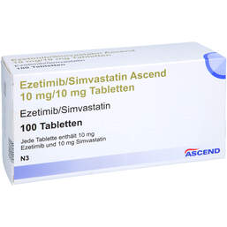 Abbildung: Ezetimib / Simvastatin Ascend 10 mg / 10 mg Tabletten 100 St, Tabletten PZN 18257314
