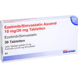 Abbildung: Ezetimib / Simvastatin Ascend 10 mg / 20 mg Tabletten 30 St, Tabletten PZN 18257320