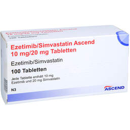 Abbildung: Ezetimib / Simvastatin Ascend 10 mg / 20 mg Tabletten 100 St, Tabletten PZN 18257343