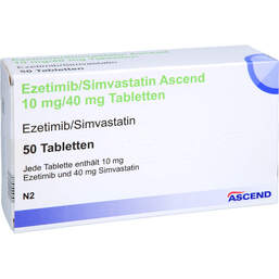 Abbildung: Ezetimib / Simvastatin Ascend 10 mg / 40 mg Tabletten 50 St, Tabletten PZN 18257389