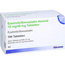 Abbildung: Ezetimib / Simvastatin Ascend 10 mg / 40 mg Tabletten 100 St, Tabletten PZN 18257395