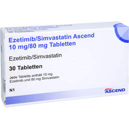 Abbildung: Ezetimib / Simvastatin Ascend 10 mg / 80 mg Tabletten 30 St, Tabletten PZN 18257426