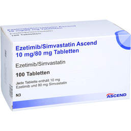 Abbildung: Ezetimib / Simvastatin Ascend 10 mg / 80 mg Tabletten 100 St, Tabletten PZN 18257449