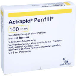 Abbildung: Actrapid Penfill 100 I.E. / ml Injektionslösung in einer Patrone 5X3 ml, Injektionslösung PZN 18261876