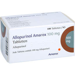 Abbildung: Allopurinol Amarox 100 mg Tabletten 100 St, Tabletten PZN 18273276