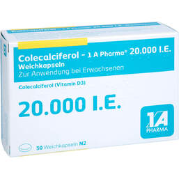 Abbildung: Colecalciferol-1A Pharma 20.000 I.E. Weichkapseln 50 St, Weichkapseln PZN 18275795