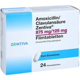 Abbildung: Amoxicillin / Clavulansäure Zentiva 875mg / 125mg Fta 24 St, Filmtabletten PZN 18296432