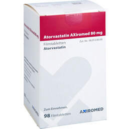 Abbildung: Atorvastatin Axiromed 80 mg Filmtabletten Dose 98 St, Filmtabletten PZN 18303586