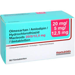 Abbildung: Olmesartan / Amlodipin / HCT Macleods 20 / 5 / 12,5mg Fta 98 St, Filmtabletten PZN 18314621