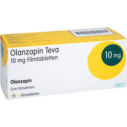 Abbildung: Olanzapin Teva 10 mg Filmtabletten 70 St, Filmtabletten PZN 18320219