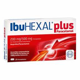 Abbildung: IbuHEXAL plus Paracetamol 200 mg/500 mg Filmtabletten 20 St, Filmtabletten PZN 18334434