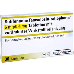 Abbildung: Solifenacin / Tamsulosin-ratiopharm 6 mg / 0,4 mg Tvw 30 St, Tablette mit veränderter Wirkstofffreisetzung PZN 18337349