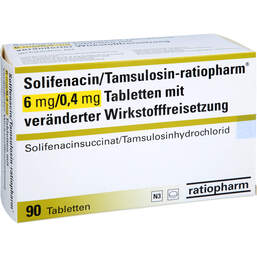 Abbildung: Solifenacin / Tamsulosin-ratiopharm 6 mg / 0,4 mg Tvw 90 St, Tablette mit veränderter Wirkstofffreisetzung PZN 18337384
