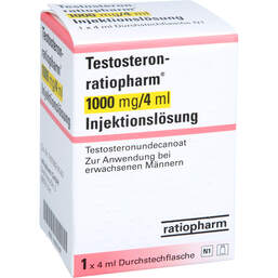 Abbildung: Testosteron-ratiopharm 1000 mg / 4 ml Injektionslösung Durchstechflasche 1 St, Injektionslösung PZN 18337467