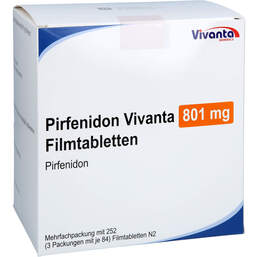 Abbildung: Pirfenidon Vivanta 801 mg Filmtabletten 252 St, Filmtabletten PZN 18351579