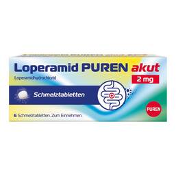 Abbildung: Loperamid PUREN akut 2 mg Schmelztabletten 6 St, Schmelztabletten PZN 18352165
