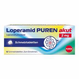 Abbildung: Loperamid PUREN akut 2 mg Schmelztabletten 12 St, Schmelztabletten PZN 18352171