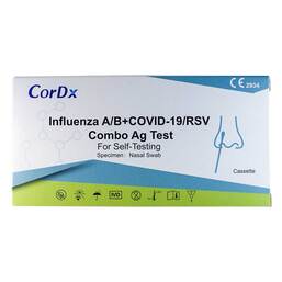 Abbildung: Cordx Influenza A / B + Covid-19 / RSV Combo Ag Laie Kombi Nasentest 1 St, Test PZN 18354951