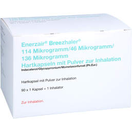 Abbildung: Enerzair Breezhaler 114µg / 46µg / 136µg Hkp.P.z.Inh. 90 St, Hartkapseln mit Pulver zur Inhalation PZN 18360928