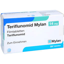 Abbildung: Teriflunomid Mylan 14 mg Filmtabletten 84 St, Filmtabletten PZN 18361075