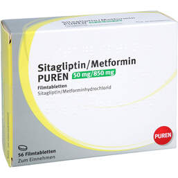 Abbildung: Sitagliptin / Metformin Puren 50 mg / 850 mg Filmtabletten 56 St, Filmtabletten PZN 18361916