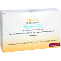 Abbildung: Trixeo Aerosphere 5 / 7,2 / 160µg Druckgasinh.120ED 3 St, Dosieraerosol PZN 18378408
