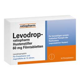 Abbildung: Levodrop-ratiopharm Hustenstiller 60 mg Filmtabletten  10 St, Filmtabletten PZN 18379069