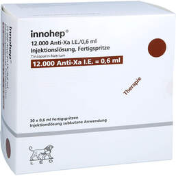 Abbildung: Innohep 12.000 Anti-Xa I.E. / 0,6ml Injektionslösung i.e.FS 30 St, Injektionslösung in einer Fertigspritze PZN 18379916