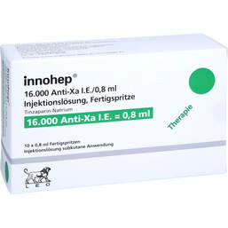 Abbildung: Innohep 16.000 Anti-Xa I.E. / 0,8ml Injektionslösung i.e.FS 10 St, Injektionslösung in einer Fertigspritze PZN 18379922