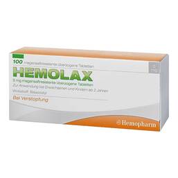 Abbildung: Hemolax 5 mg magensaftresistente überzogene Tabletten 100 St, Tabletten magensaftresistent PZN 18392271