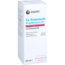 Abbildung: CO-Trimoxazole 40mg / 200mg per 5ml Paediat.Suspension UK 100 ml, Suspension zum Einnehmen PZN 18398606