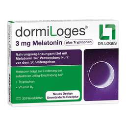 Abbildung: Dormiloges 3 mg Melatonin plus Tryptophan Filmtabletten 30 St, Filmtabletten PZN 18398635