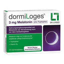 Abbildung: Dormiloges 3 mg Melatonin plus Tryptophan Filmtabletten 60 St, Filmtabletten PZN 18398641