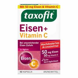 Abbildung: taxofit® Eisen + Vitamin C Kapseln 40 St, Kapseln PZN 18399741