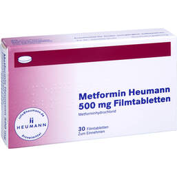 Abbildung: Metformin Heumann 500 mg Filmtabletten 30 St, Filmtabletten PZN 18400792