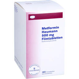 Abbildung: Metformin Heumann 500 mg Filmtabletten 180 St, Filmtabletten PZN 18400817