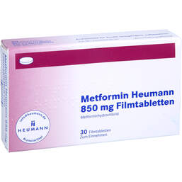 Abbildung: Metformin Heumann 850 mg Filmtabletten 30 St, Filmtabletten PZN 18400846