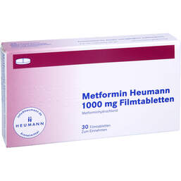 Abbildung: Metformin Heumann 1000 mg Filmtabletten 30 St, Filmtabletten PZN 18400875