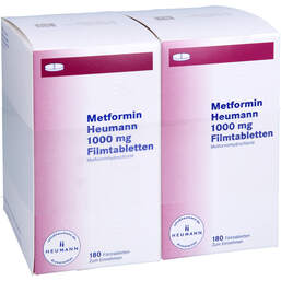 Abbildung: Metformin Heumann 1000 mg Filmtabletten 180 St, Filmtabletten PZN 18400898