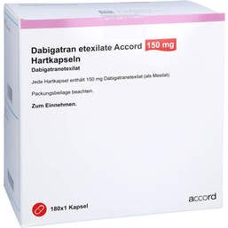 Abbildung: Dabigatran etexilate Accord 150 mg Hartkapseln 180X1 St, Hartkapseln PZN 18407506