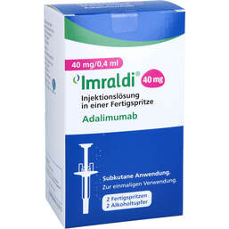 Abbildung: Imraldi 40 mg / 0,4 ml Injektionslösung in einer Fertigspritze 2 St, Injektionslösung PZN 18411784