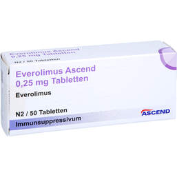 Abbildung: Everolimus Ascend 0,25 mg Tabletten 50 St, Tabletten PZN 18425645