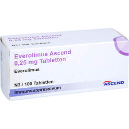 Abbildung: Everolimus Ascend 0,25 mg Tabletten 100 St, Tabletten PZN 18425651