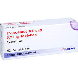Abbildung: Everolimus Ascend 0,5 mg Tabletten 50 St, Tabletten PZN 18425668