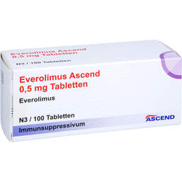 Abbildung: Everolimus Ascend 0,5 mg Tabletten 100 St, Tabletten PZN 18425674