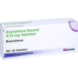 Abbildung: Everolimus Ascend 0,75 mg Tabletten 50 St, Tabletten PZN 18425705