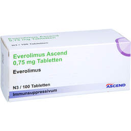Abbildung: Everolimus Ascend 0,75 mg Tabletten 100 St, Tabletten PZN 18425711