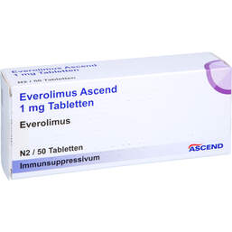 Abbildung: Everolimus Ascend 1 mg Tabletten 50 St, Tabletten PZN 18425728