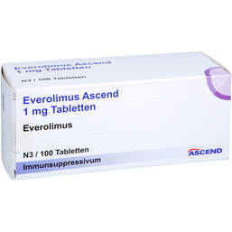 Abbildung: Everolimus Ascend 1 mg Tabletten 100 St, Tabletten PZN 18425740
